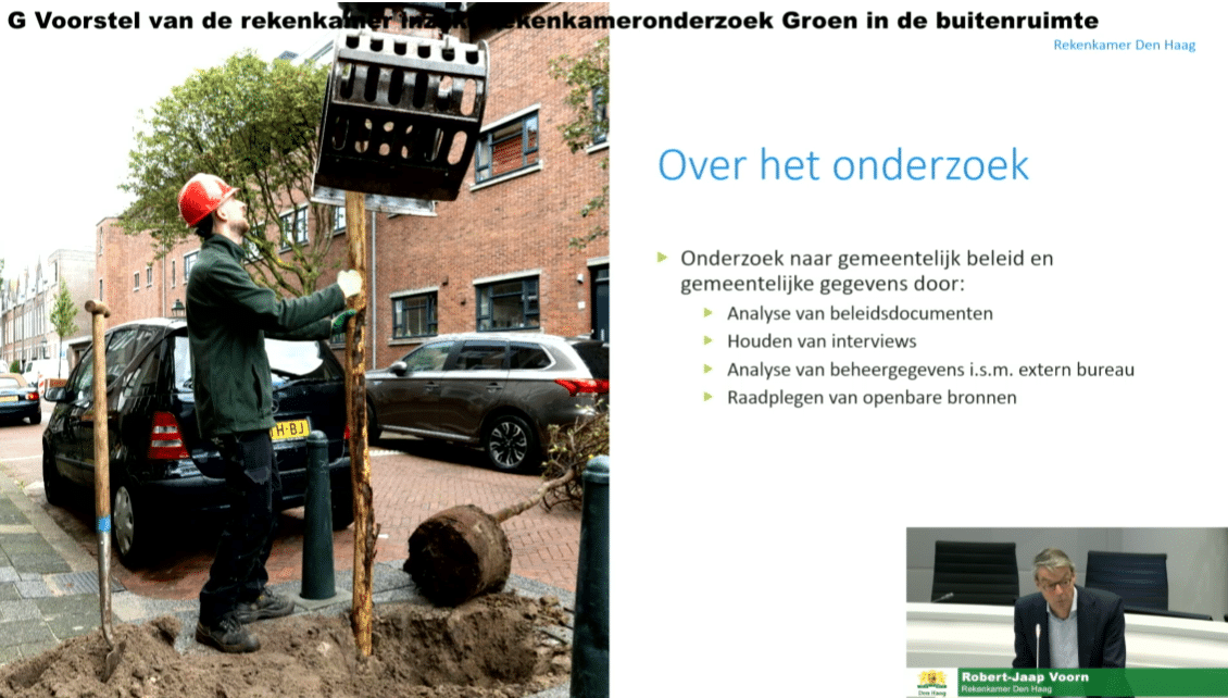 Robert-Jaap Voorn geeft een toelichting bij het rapport Koers op groen in de commissie Leefomgeving.