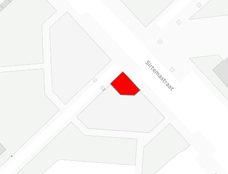 Een kaart die een gedeelte van de Sirtemastraat toont, in stadsdeel Centrum. Een gedeelte rond de straat is rood gearceerd.