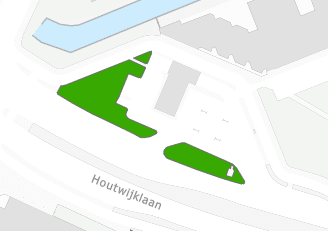 Een kaart van een gedeelte van stadsdeel Loosduinen. De kaart toont het gebied rond de Houtwijklaan 100. Een gedeelte hiervan is groen gearceerd.