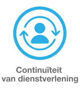 Icoon figuur met daar omheen twee pijlen die een cirkel vormen met onderschrift continuïteit van dienstverlening.