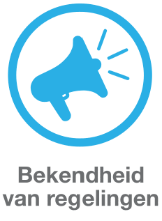 Icoon megafoon met onderschrift bekendheid van regelingen.